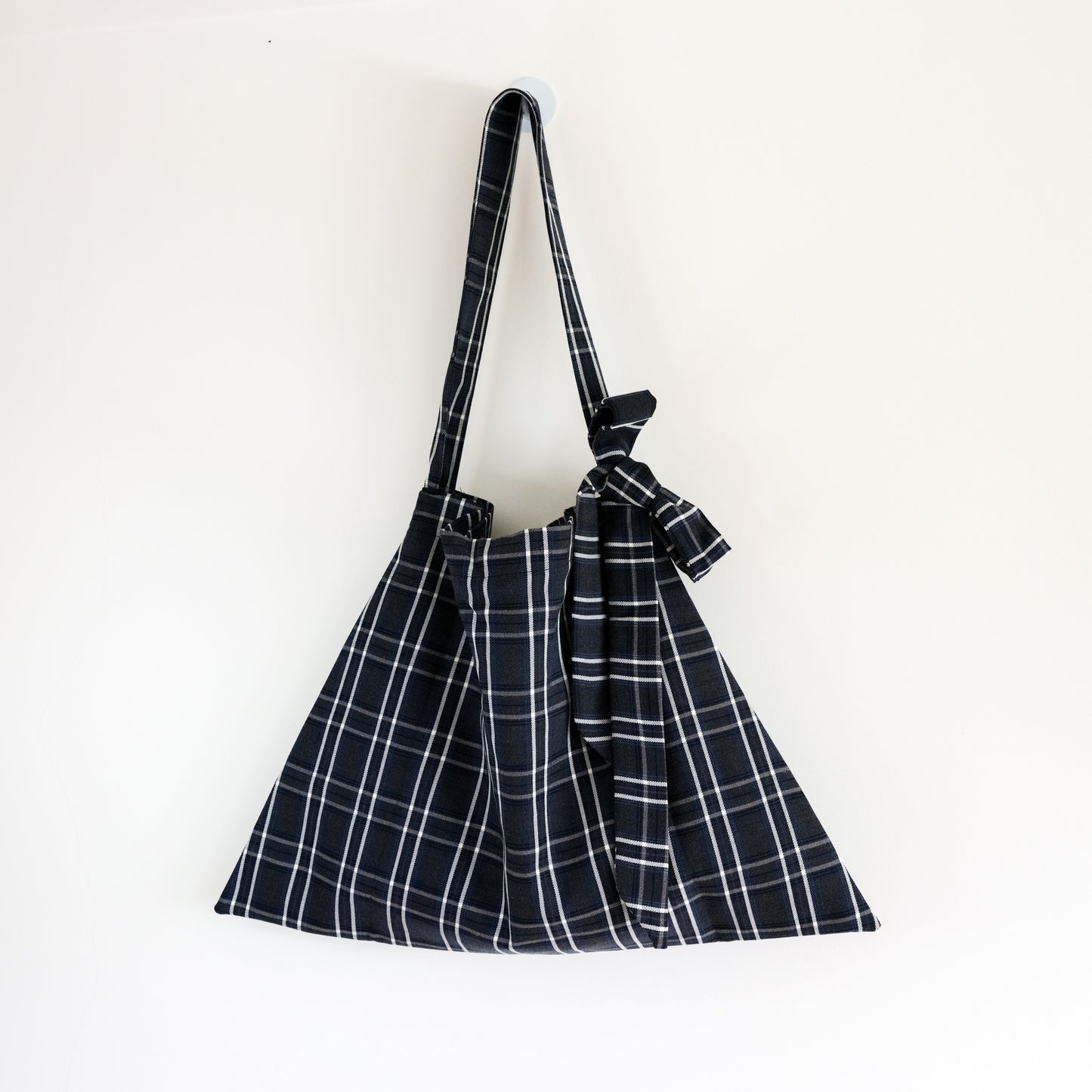 Charcoal Plaid Dumpling Tote Bag