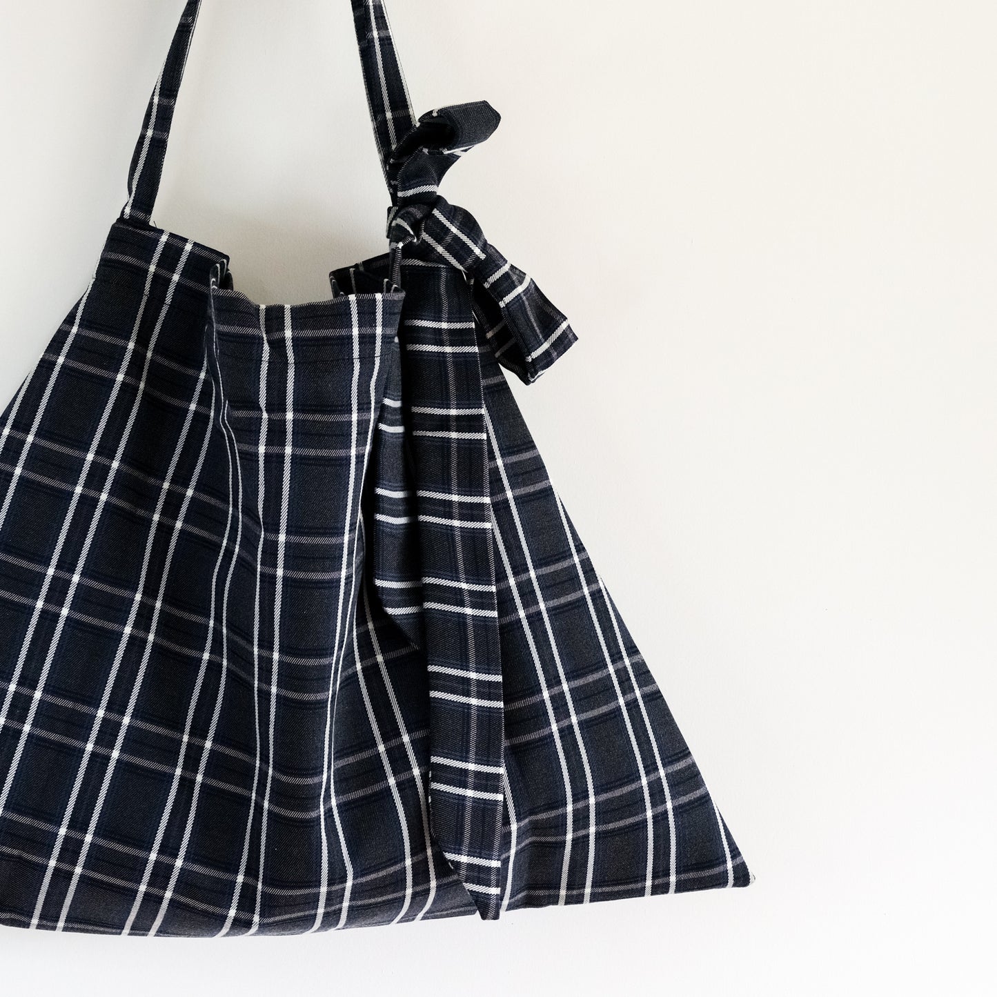 Charcoal Plaid Dumpling Tote Bag