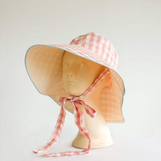 Reversible Checked Sun Hat Pink