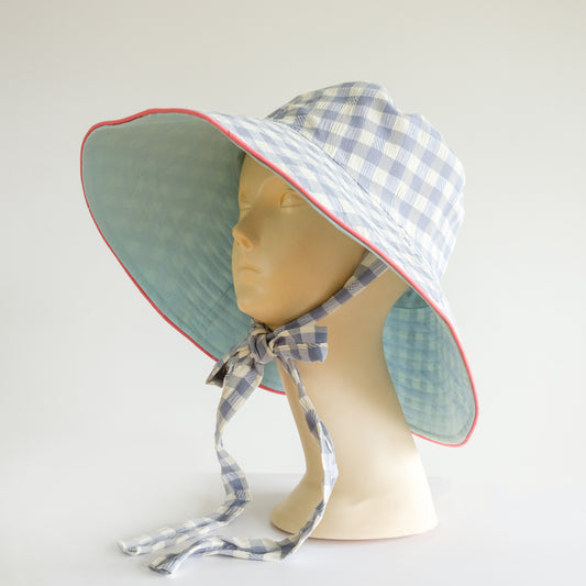 Reversible Checked Sun Hat Blueberry