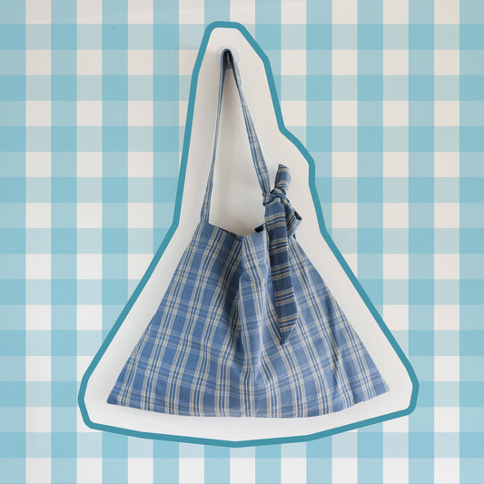 Blue Plaid Dumpling Tote Bag