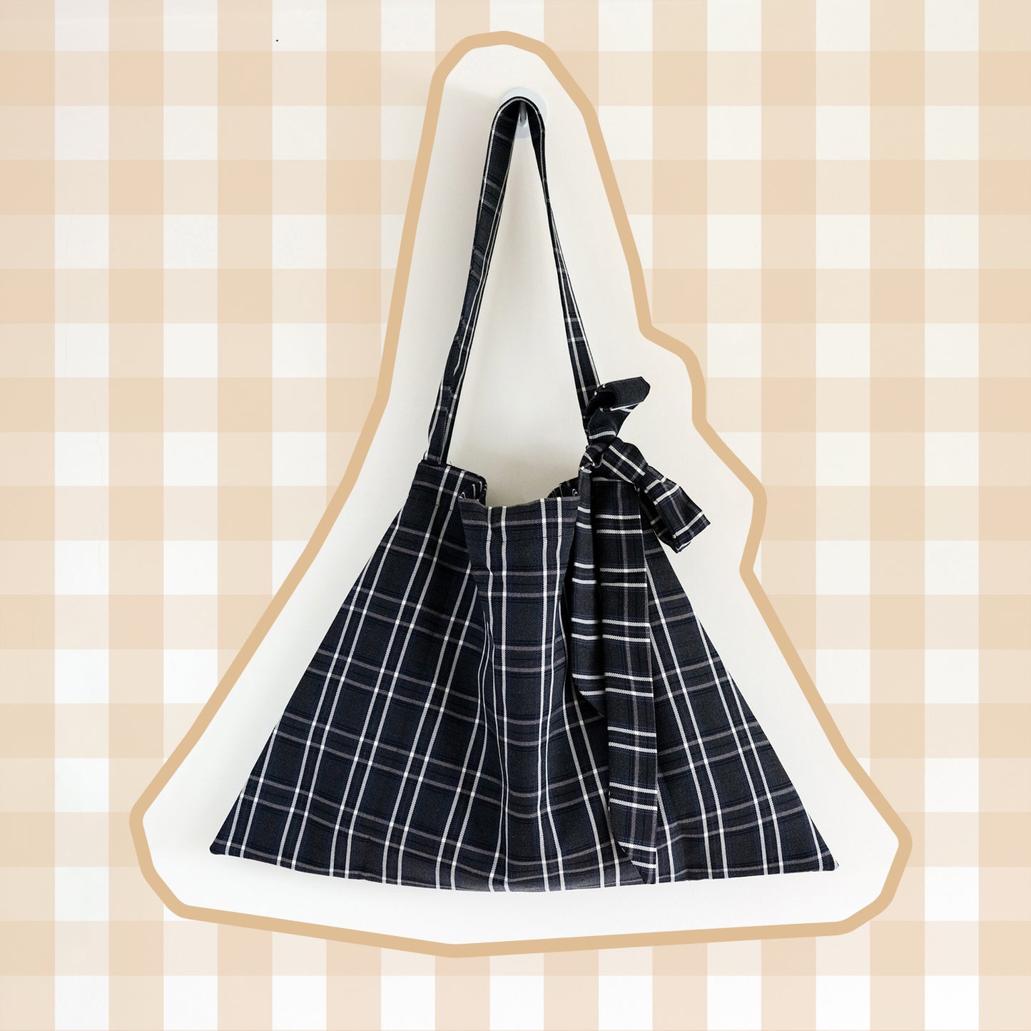 Charcoal Plaid Dumpling Tote Bag