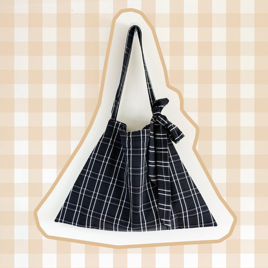 Charcoal Plaid Dumpling Tote Bag