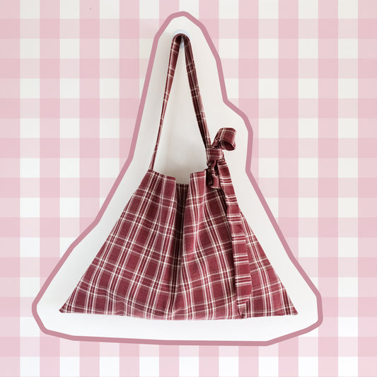 Red Plaid Dumpling Tote Bag