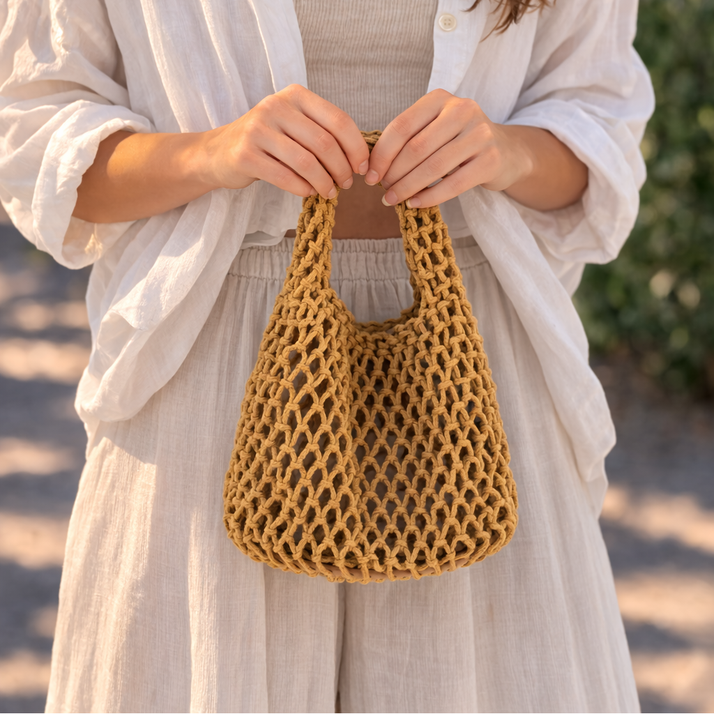Khaki Braided Rope Handbag