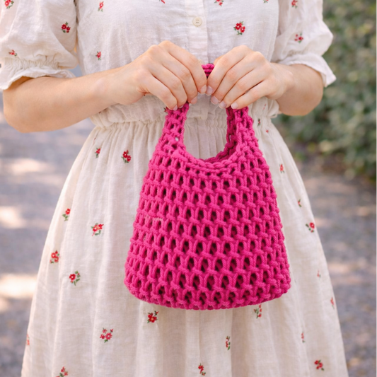 Fuchsia Braided Rope Handbag