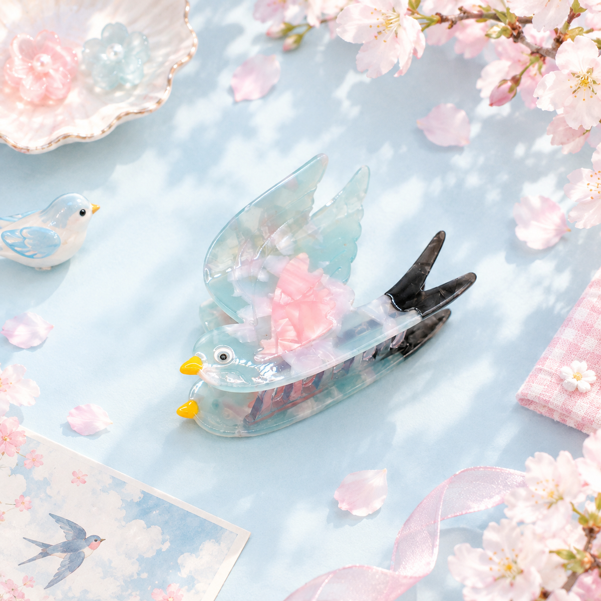 Sky Blue Bird Hair Claw