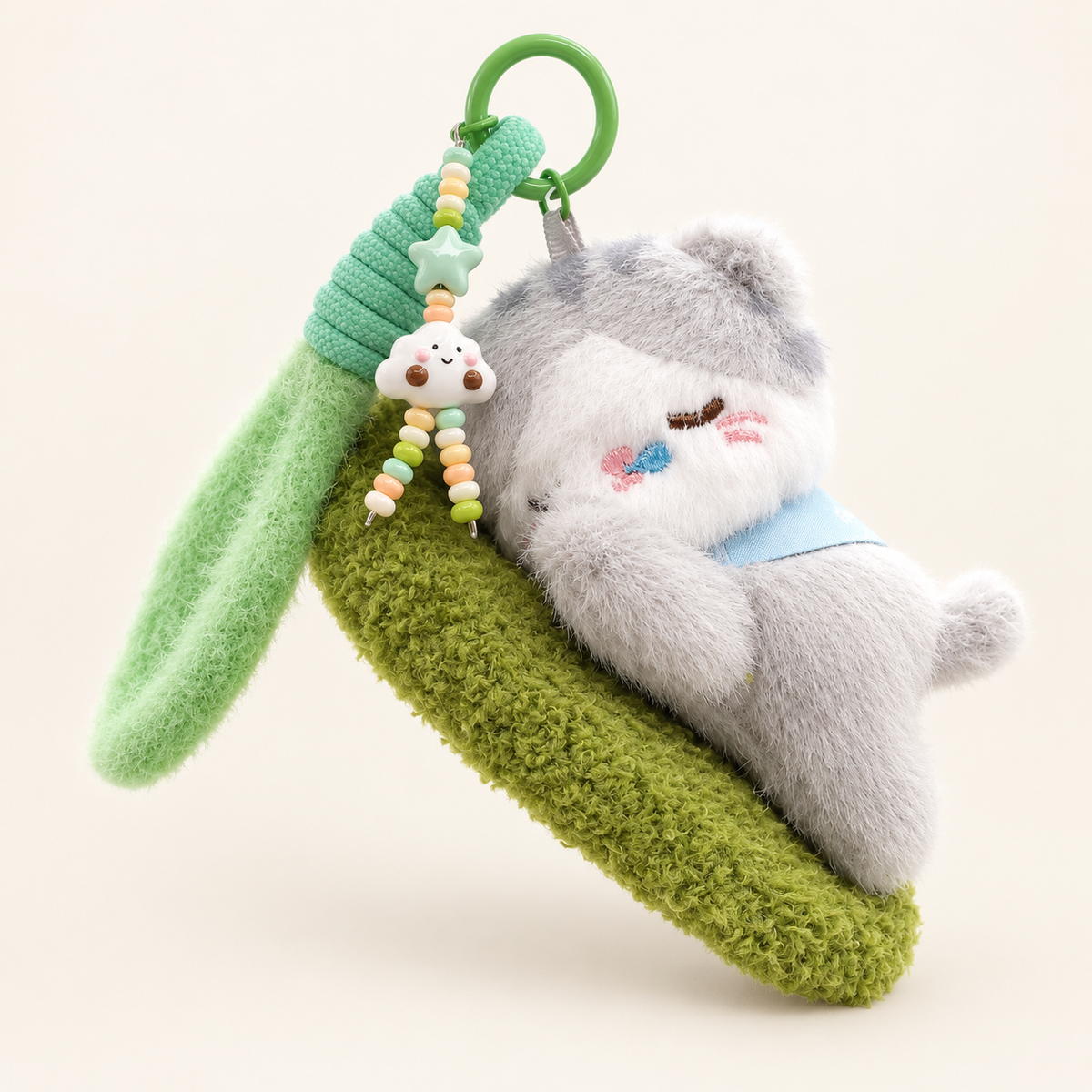 Grey Snoozing Cat Bag Charm