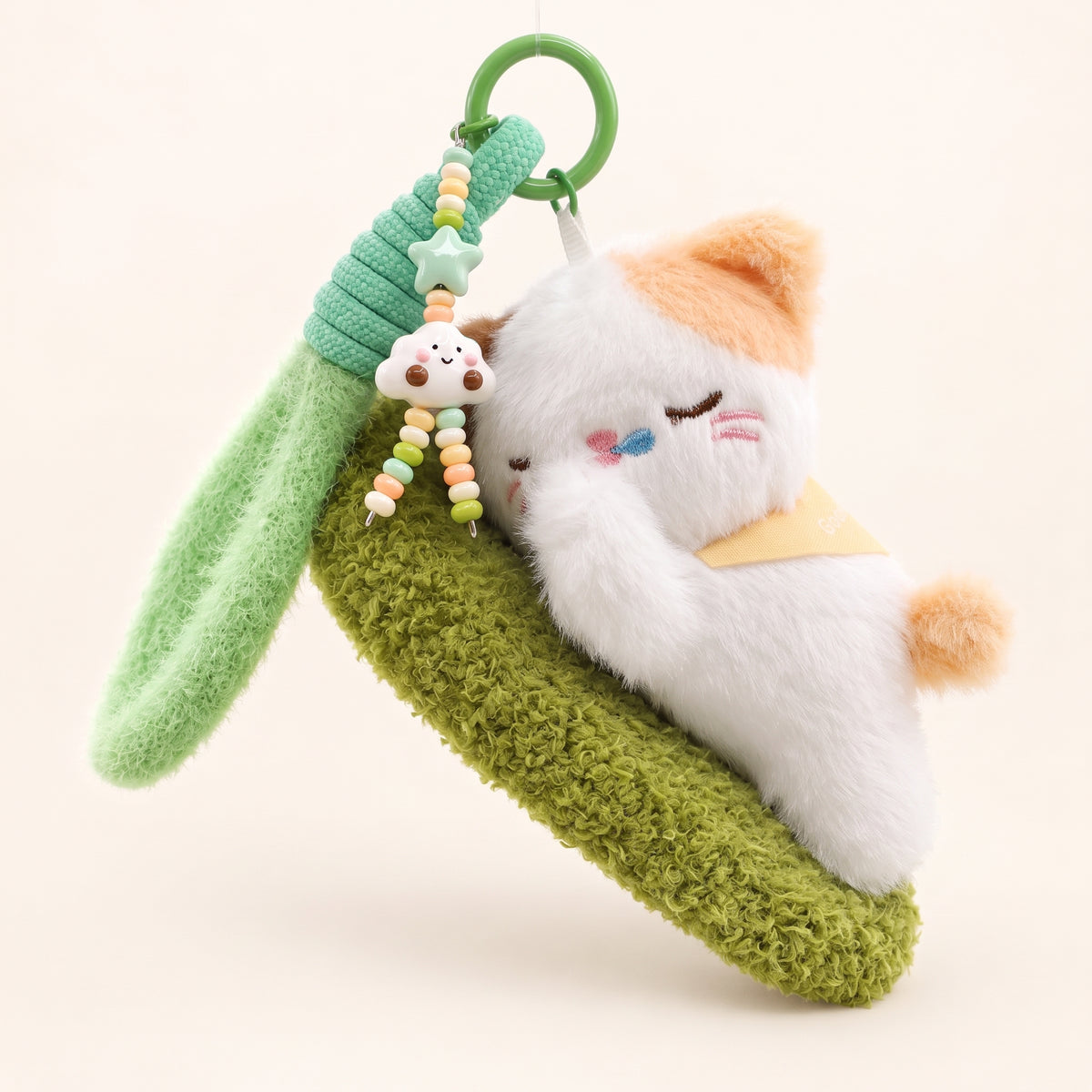 White Snoozing Cat Bag Charm