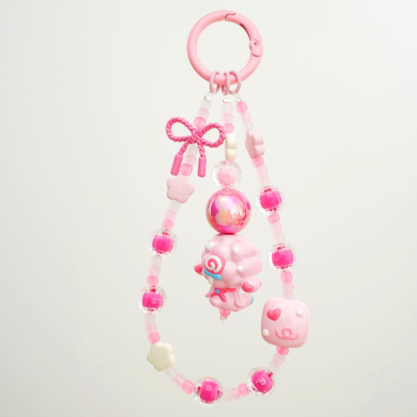 Sleeping Sheep Pink Beaded Charm