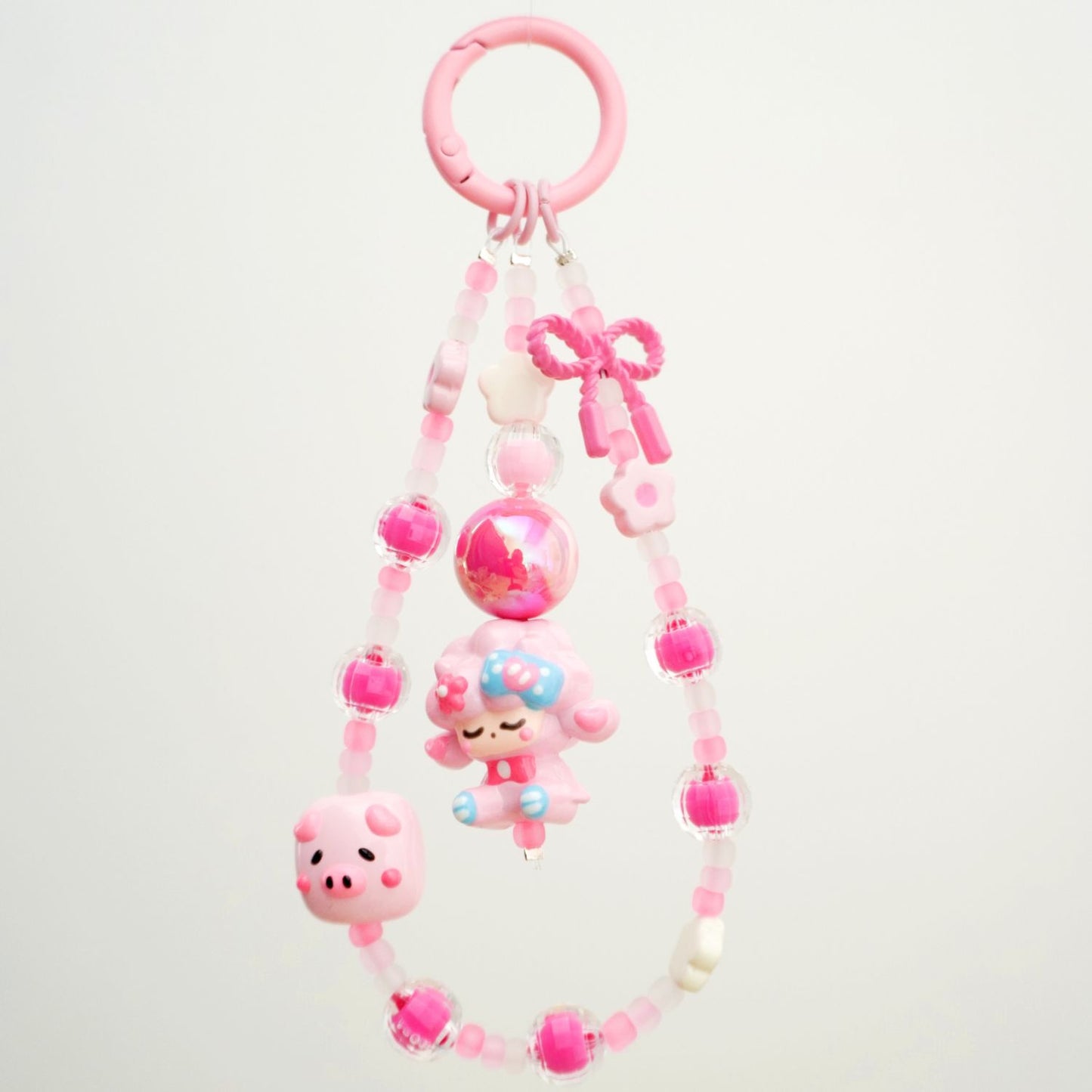 Sleeping Sheep Pink Beaded Charm