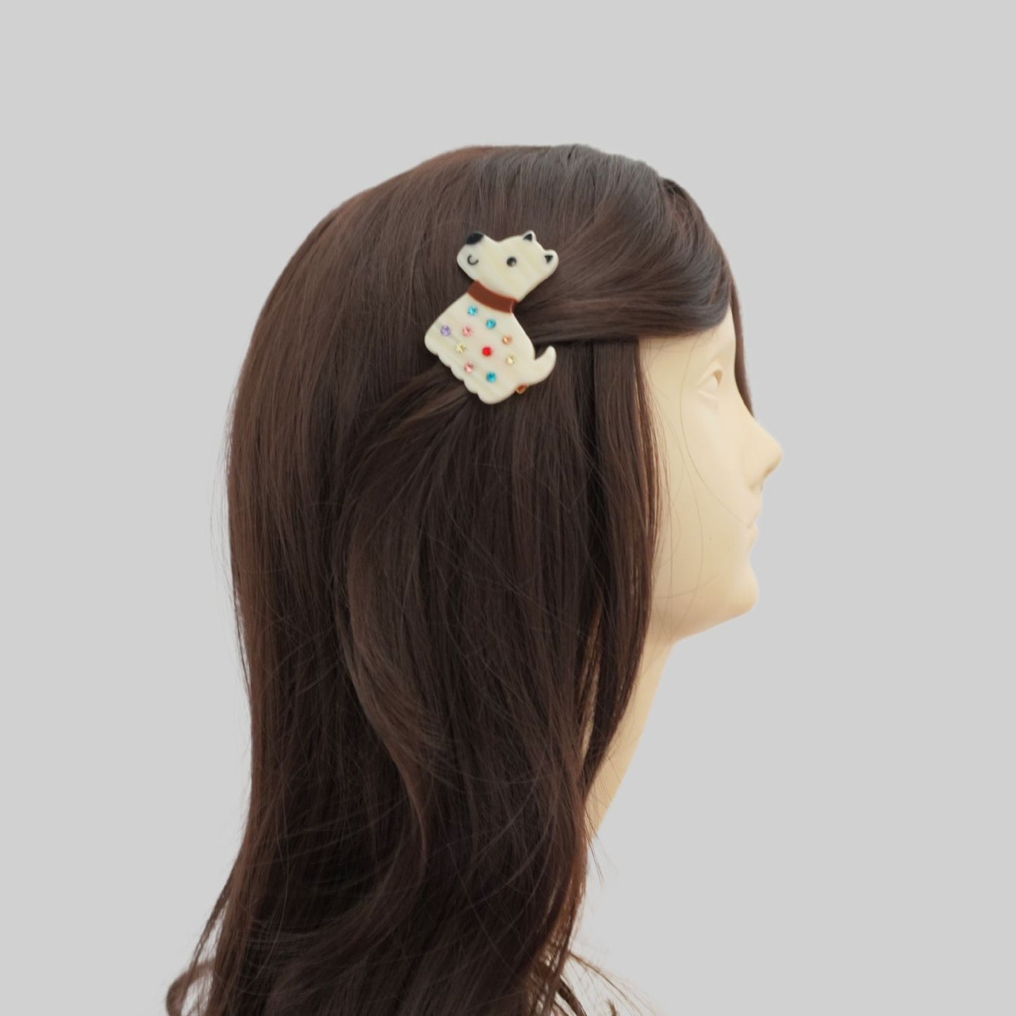 Cream Pup Jewel Hair Clip