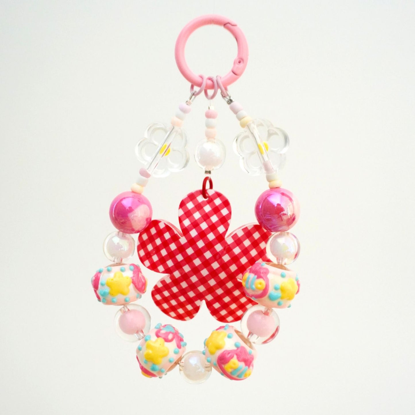 Hello Red Checkerbloom Beaded Charm