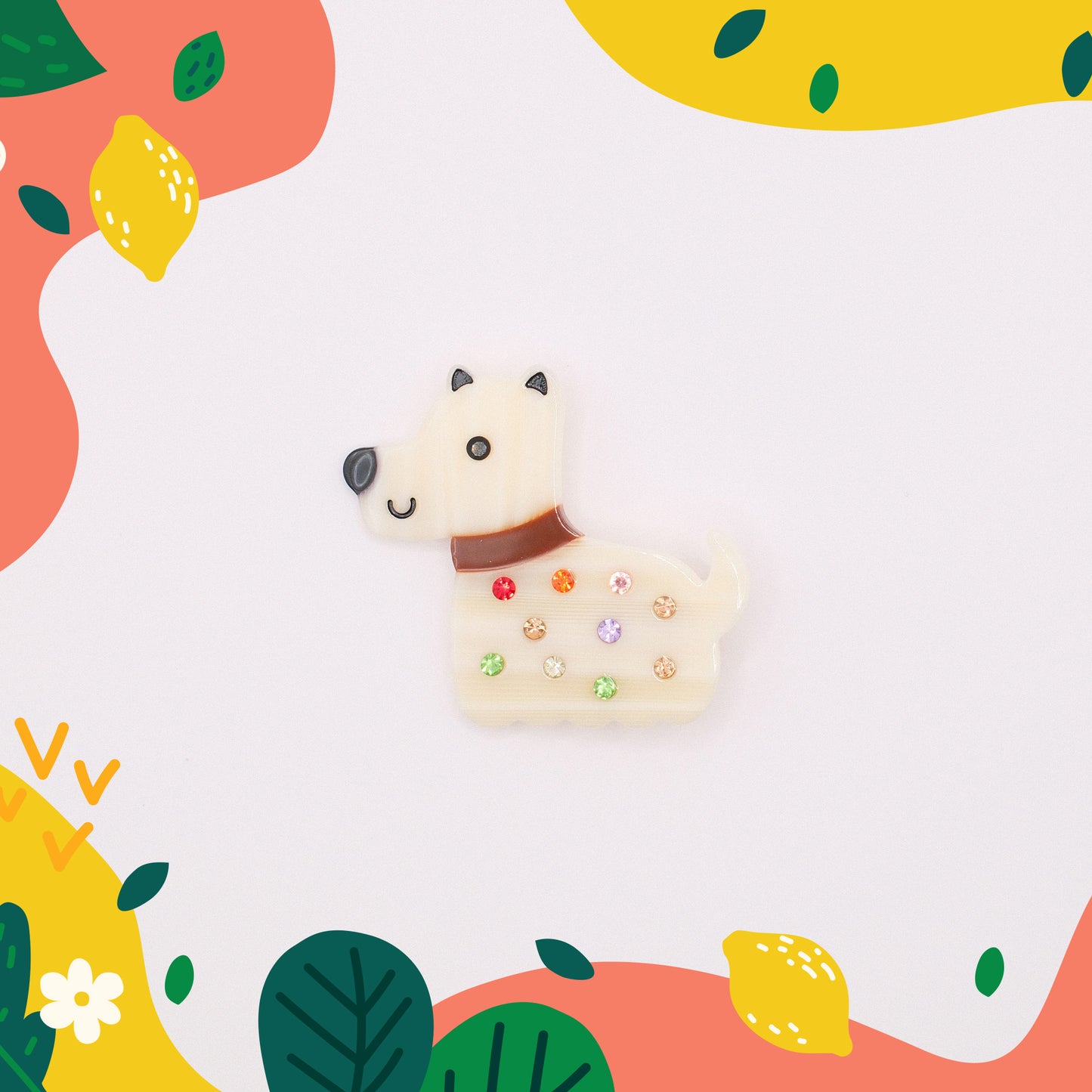 Cream Pup Jewel Hair Clip